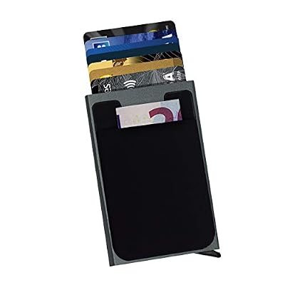 HUYAMI Porte Carte de Crédit avec poche à billet – Blocage et Sécurité anti RFID – Bouton POP-UP automatique – ★ Ebook OFFERT★ – Étui portefeuille rigide en aluminium – Jusqu’à 7 cartes bancaires –Par HUYAMI