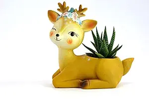 Radha Krishna Agriculture Cute Cartoon Artware Animal Deer Resin Succulent Planter Cactus Flower Plant Pots/Planter/Container for Home Garden Office Desktop Decoration 5 Inch