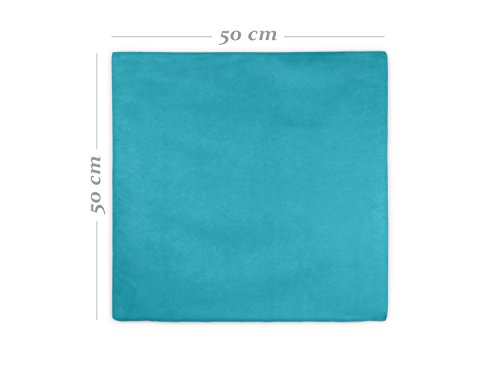 Doppelpack Kissenhüllen in Wildleder-Optik – zum Sparpreis – in 21 fantastischen Farben und 3 Größen (14 Farben in 60 x 60 cm) – angenehm weich & überaus robust, 50 x 50 cm, türkis - 3