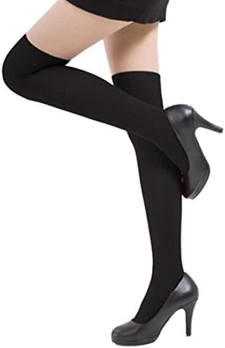 BA Zha Women Fashion Over Knee High Temptation Stretch Nylon Socks New Sexy Thermal Sleepwear Charming Nightwear Pajamas Gift for Lovers Partywear Clothing Teddy Clubwear (Free Size, Black)