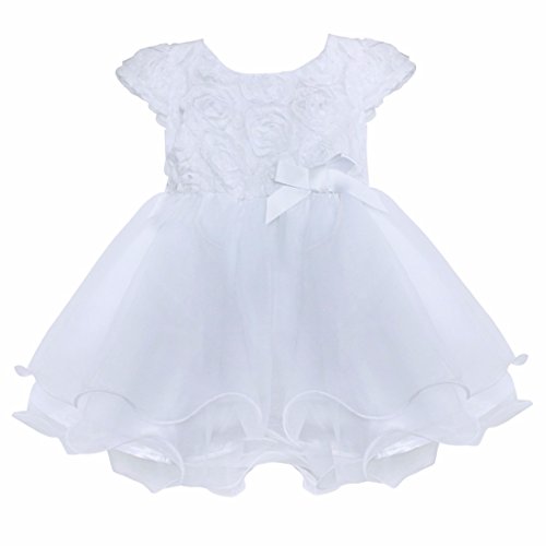EESHOW Baby Girls Flower Rose Christening Dress Wedding Pageant Party Communion Princess Dresses White 0-3 Months