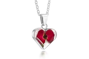 Natural Flower Jewellery Sterling Silver Small Heart Pendant Made with A Real Single Poppy …