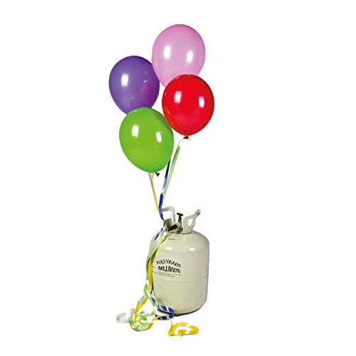 Unique - Bombona de Helio mini + 30 globos de colores. Capacidad para 30 globos de 25cm de diámetro