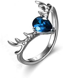 GW Christmas Elk Ring Sterling Silver Animal Ring Made with Blue Swarovski for Women/Girls-Gift Packed