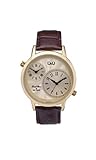 Q&Q Men's QS22J103Y Analogue Quartz Brown Leather Band Gold Dial - Dual Time