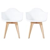 DORAFAIR Lot de 2 Chaises de Salle à Manger Fauteuils Scandinave Chaise de Bureau,Design rétro Jambe de Bois de hêtre Massif - Blanc