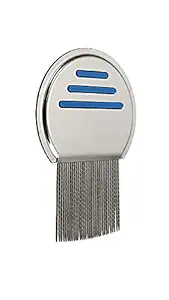 Frackson Blue & Silver Metal Teeth| Stainless Steel| All Hair Type| Head Lice| Nit & Egg| Easy to Use| Reusable Comb for School Kids & Women