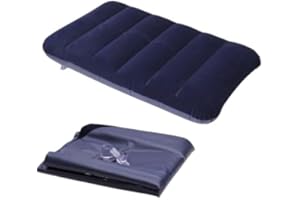 Fia Direct Pack Of 2 Large Inflatable Head Rest Cushion Rectangle Pillow - Blow up Cushion for Travel and Camping - Soft and Comfortable (Navy Blue)