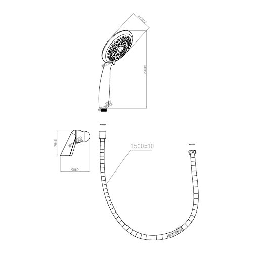 Brause-Set, Handbrause mit 3 Strahlarten, Durchmesser 70 mm mit Antikalk-Noppen, Metall Brause-schlauch 125 cm und 1/2″-Anschluss, Wandhalter aus ABS inkl. Befestigungsmaterial - 2