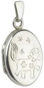 XSLK5J Silver Small Oval locket with Unicorn Engraving
