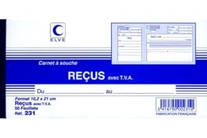 ELVE Lot de 10 Carnet à souche Reçus avec TVA - 105 x 210 - 50 feuillets