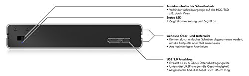 Icy Box IB-241WP Externes Gehäuse für 2,5 Zoll SATA HDD & SSD, USB 3.0 (UASP), Schreibschutz gegen Datenverlust/Virusinfektion, Aluminium, grau - 4