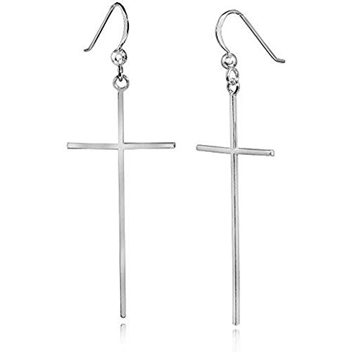 Joyas de plata de ley.Pendientes largos en forma de cruz (E431).