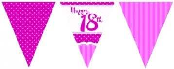Perfectly Pink M106 Pink 18th Birthday Paper Flag Bunting-1 Pc