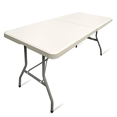 JOM 127130 Table pliante table de jardin Couleur Crème/clair avec poignée, 183 x 75 x 74 cm, blanc