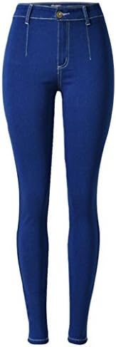 Women'S Jeans High Waist Denim Loose Straight Trouser Slim Elasticity Casual Pants , Deep Blue , 42