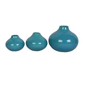 Craftghar Set of Round Bud Vases in Handmade Blue Pottery (Set of 3) | Hand Painted Flower Vase Ceramic