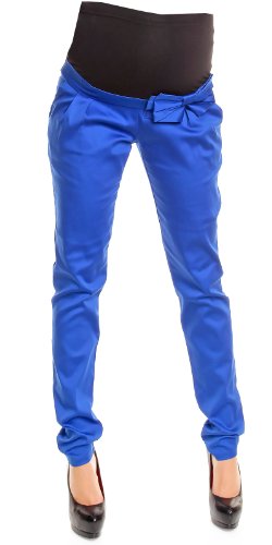 Zeta Ville Pregnancy Maternity Silky Skinny Trousers Pants Bump Panel w/ Bow 035 (UK 6, Royal Blue)