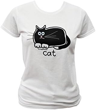 Womens Black cat T.Shirt. White.