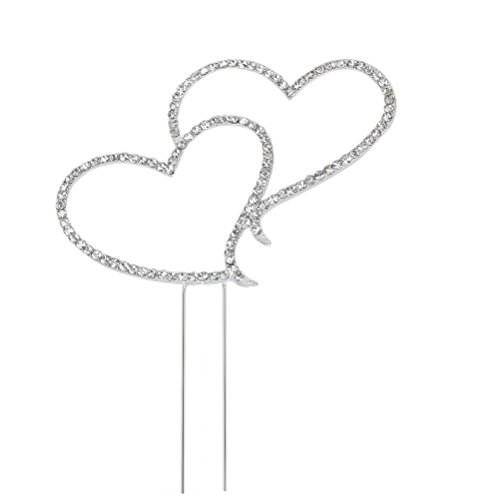 Foxnovo Zarte funkelnde Crystal Strasssteine Double Love Heart Shape Hochzeitstorte Topper Dekoration – Größe L (Silber) - 2