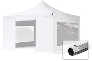 TOOLPORT Faltzelt Professional 4x4 m - mit 4 Seitenteilen (Panoramafenster) Faltpavillon ALU Pavillon Partyzelt weiß