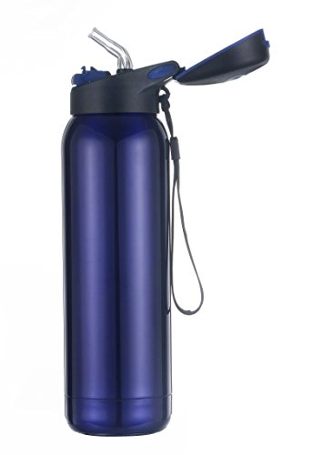 Kooyi Thermobecher aus Edelstahl 500 ml, Sports Isolierbecher Reisebecher mit eingebautem Stroh, 100% auslaufsicher (Blau) - 2