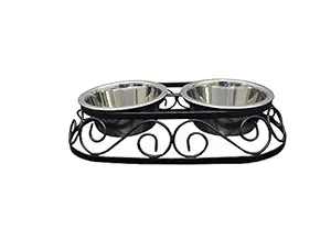 Naaz Pet Supplies Stainless Steel Rustic Oval Shape Wrought Iron Dog Bowls (Large Size, 1600 ml X 2 Bowl)