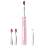 Sonic Toothbrush,Fairywill Electric Toothbrush for Children,Juniors and Adults,5 Brushing Modes with 4 Brush Heads 4 Hours Charge Support 30 Days Use 2 Minutes Smart Timer (FW-507 Pink)