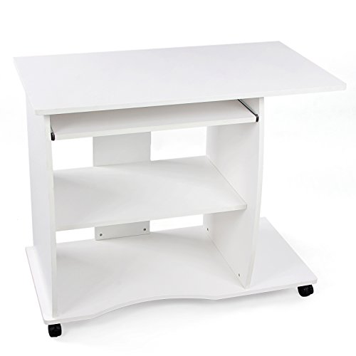 Songmics Bureau Informatique avec 4 Roulettes Tablette Clavier Meuble de Bureau 90 x 50 x 75 cm MDF blanc LCD751W