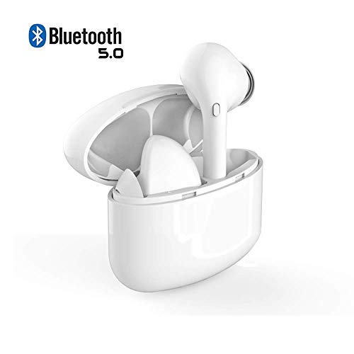 Auriculares Bluetooth 5.0 Auriculares Inalámbricos Mini Twins Sonido Estéreo In-Ear Cascos Bluetooth Inalambricos con Caja de Carga Portátil y Micrófono para iPhone Android (l9x-blanco)