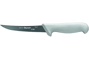 Starrett Professional Boning Knife - BKW106-5 Narrow Curved 5' (130mm) Ultra Sharp Sanitized Steel Blade - White Handle Kitchen Chef's Knife (DV86058)