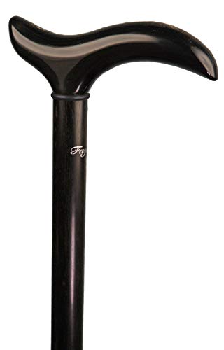 Bastón Colour negro cuerno Fritz mango delgado fabricado mediante el sistema de real cuerno, latón-anillos de la joyería, de auténtica Makassar-ébano