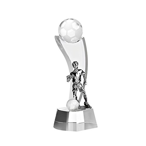 Trophée En Verre Football, Trophée 'Football Star', transparent, Collection 'Pokal' , H= 17 cm, livré dans un écrin cadeau, verre, style moderne (FAN UNIKATE powered by CRISTALICA)