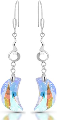 925 Sterling Silver Drop Dangle Earrings with Swarovski Crescent Moon Colour Changing Aurora Borealis Crystals Gift for Women and Girls Gift Box Birthday Christmas Anniversary Mother's Day