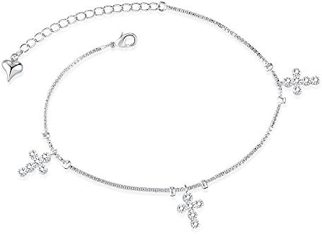 New Fashion Ankle Bracelets Micro Setting Temperament Cross Anklet Women Plated 18K Gold Accessories Gifts,Silver-OneSize