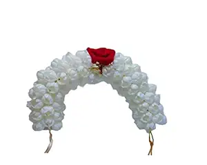LYF5STAR? Gajra,Gajra Veni with Red Rose, Natural Looks, Traditional Gajra Veni, South Indian Bride wedding hair accessories, Pretty and Classic Daily Hair Accessories Pack of 1 - White