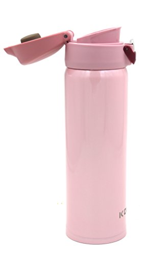 Kooyi Vakuum Isolierbecher aus Edelstahl, Kaffeebecher Reisebecher 450 ml, Koffee to go Becher, einhändig zu öffnen und Trinken, 100% auslaufsicher BPA frei (Rosa) - 4
