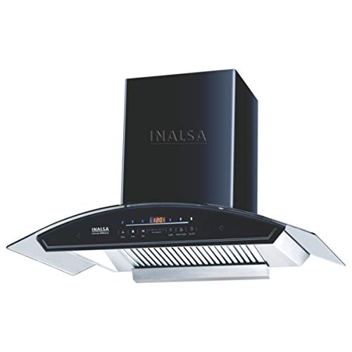 Inalsa 90 Cm, 1200 m³/hr Kitchen Chimney Crescent 90BKSFAC With Stainless Steel Baffle Filter, Auto Clean, Touch Control & Gas Leakage Sensor (Black)