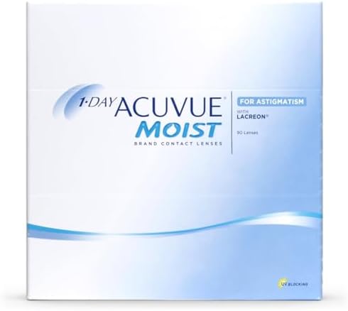 ACUVUE 1-DAY Acuvue MOIST for ASTIGMATISM - Lenti a contatto giornaliere; protezione UV;-5.25 diottrie; Cilindro -0.75 ; Asse 120 ; BC 8.5; DIA 14.50; 90 lenti