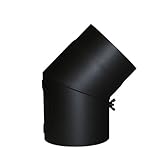 Codo con ángulo de 45°C que es ideal para la vital conducción de los humos en chimeneas de leña; diámetro: aprox. 150 mm; con una válvula y una puerta; peso: aprox. 2,3 kg; color: negro