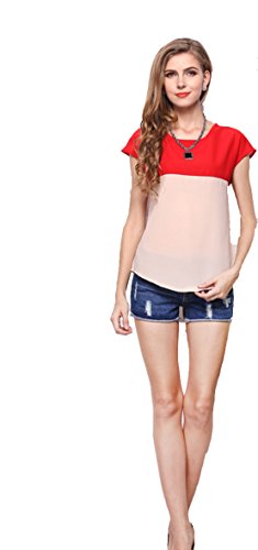 Preisvergleich Produktbild Nähte Lose Kurzärmelige,Rot + Khaki,S