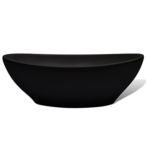 vidaXL Keramik Waschtisch Waschbecken Keramikspülen Waschplatz Bad Oval schwarz 40x33cm - 5