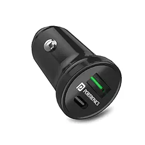 Portronics CarPower Mini Car Charger with Dual Output (Type C PD 18W + QC 3.0A) (Black)