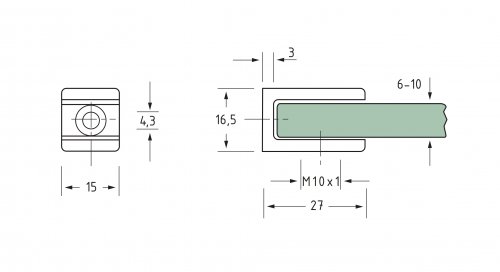 Glashalter eckig, flach, für 6-10 mm Glas, glanzverchromt - 2