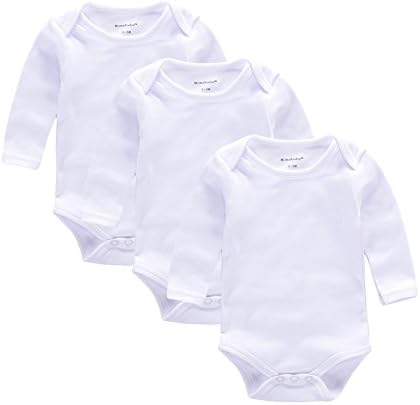 Momsbabe Baby Vest Bodysuit Cotton Long Sleeve Newborn Clothes Assorted Plain White Unisex Rompers(6-9Months)