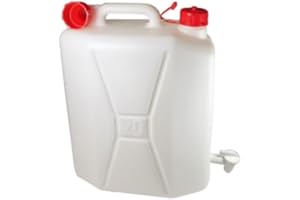 AURACASA Tanica per Acqua in Plastica,con Rubinetto, in bianco con Tappo Rosso, Contenitore Portatile (C/Rubinetto, 20 LT)
