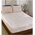 D IMPORTS Velvet Warm Winter Solid Flannel Elastic Fitted Bedsheets for Double Bed King Size 90x100 inches with 2 Pillow Covers | Double Bed Warm Bedsheet with Elastic (Beige/Golden)
