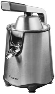 Bestron Spremiagrumi elettrico, spremiagrumi con funzione di arresto e filtro polpa in acciaio inox, con 2 coni, capacità 450 ml, leva soft pressa per un facile utilizzo, colore: argento