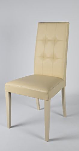 Set of 2 chairs suitable for Kitchen and Dining Room - Structure in beech wood painted colour cream and an upholstered seat covered in eco leather colour cream. The Set Giada Tria by Tommychairs is elegant and modern. Perfect for your Kitchen, Living room, Restaurant, Bar and Office