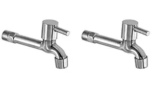 LAYSAN Turbo Stainless Steel TAP with Brass Disk Long Body taps for Bathroom taps for Kitchen taps Quarter Turn tap with Foam Flow Chrome Finish (with Wall Flange and Teflon Tape) Set of 2